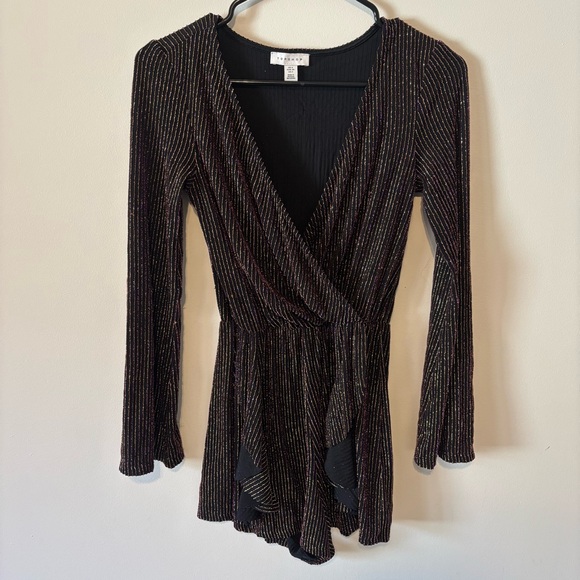 Topshop Pants - TOPSHOP Glitter Metallic Stripe Wrap Romper